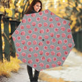 Pink Rose Zigzag Pattern Print Foldable Umbrella