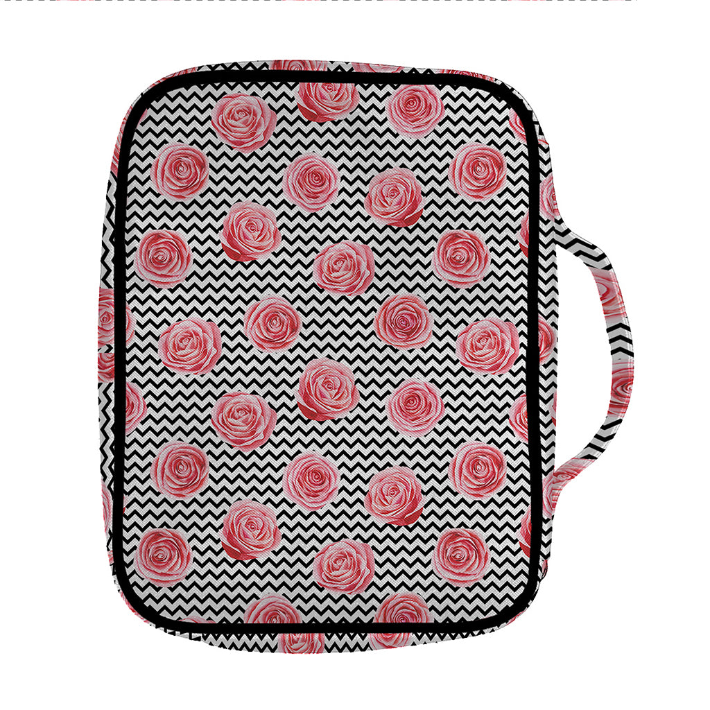 Pink Rose Zigzag Pattern Print Front Pocket Bible Bag