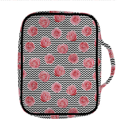 Pink Rose Zigzag Pattern Print Front Pocket Bible Bag