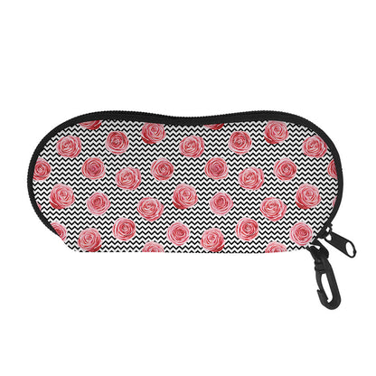 Pink Rose Zigzag Pattern Print Glasses Case