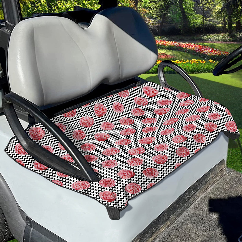 Pink Rose Zigzag Pattern Print Golf Cart Seat Cover