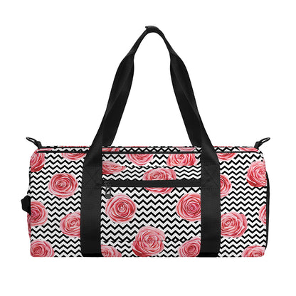 Pink Rose Zigzag Pattern Print Gym Bag