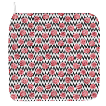Pink Rose Zigzag Pattern Print Hand Towel