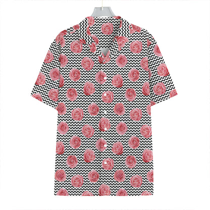 Pink Rose Zigzag Pattern Print Hawaiian Shirt