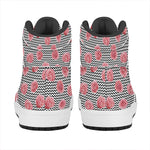 Pink Rose Zigzag Pattern Print High Top Leather Sneakers