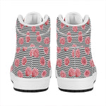 Pink Rose Zigzag Pattern Print High Top Leather Sneakers