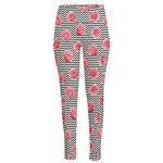 Pink Rose Zigzag Pattern Print High-Waisted Pocket Leggings