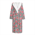 Pink Rose Zigzag Pattern Print Hooded Bathrobe