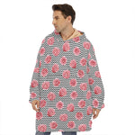 Pink Rose Zigzag Pattern Print Hoodie Blanket
