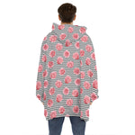 Pink Rose Zigzag Pattern Print Hoodie Blanket