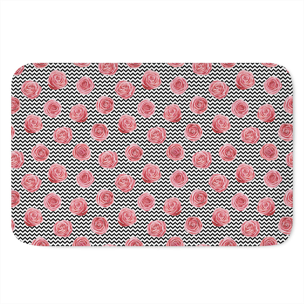 Pink Rose Zigzag Pattern Print Indoor Door Mat