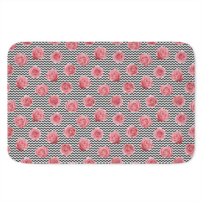 Pink Rose Zigzag Pattern Print Indoor Door Mat