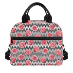 Pink Rose Zigzag Pattern Print Insulated Lunch Bag