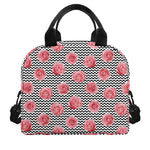 Pink Rose Zigzag Pattern Print Insulated Lunch Bag