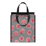 Pink Rose Zigzag Pattern Print Insulated Lunch Tote