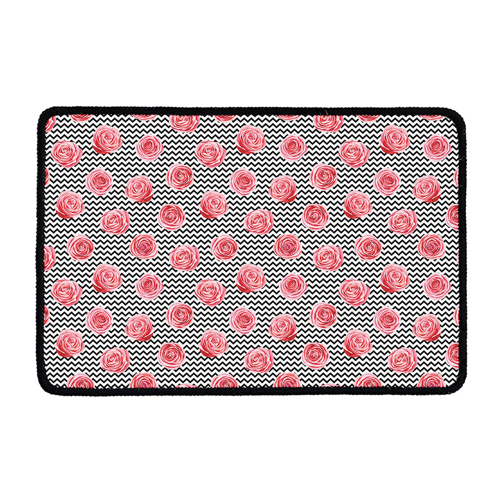 Pink Rose Zigzag Pattern Print Kitchen Mat