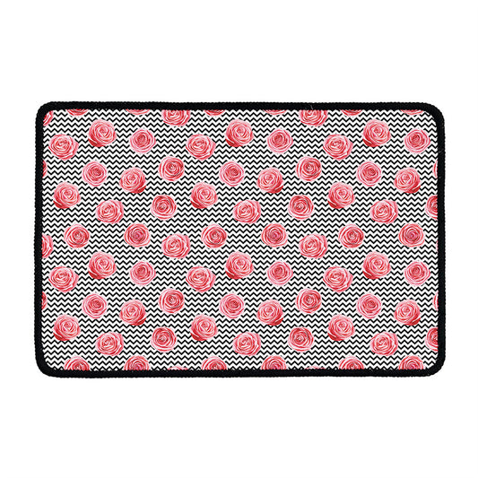 Pink Rose Zigzag Pattern Print Kitchen Mat