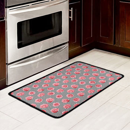 Pink Rose Zigzag Pattern Print Kitchen Mat