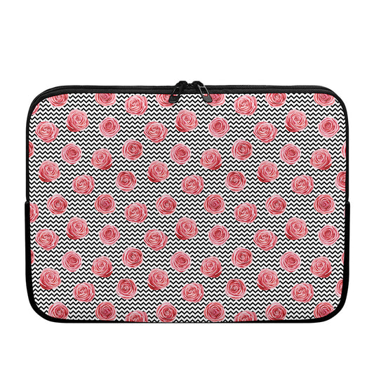 Pink Rose Zigzag Pattern Print Laptop Sleeve
