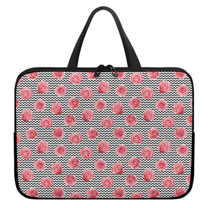 Pink Rose Zigzag Pattern Print Laptop Sleeve With Handle