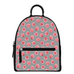 Pink Rose Zigzag Pattern Print Leather Backpack