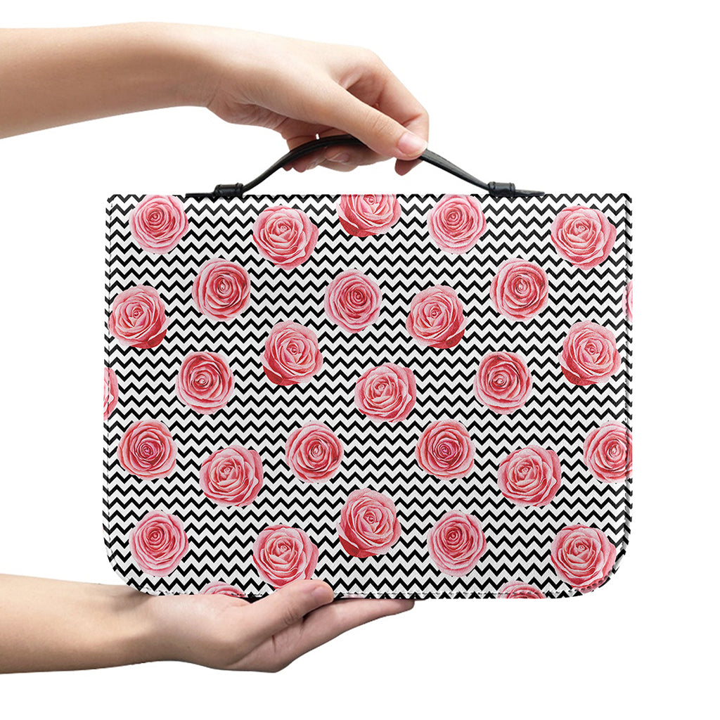 Pink Rose Zigzag Pattern Print Leather Bible Cover