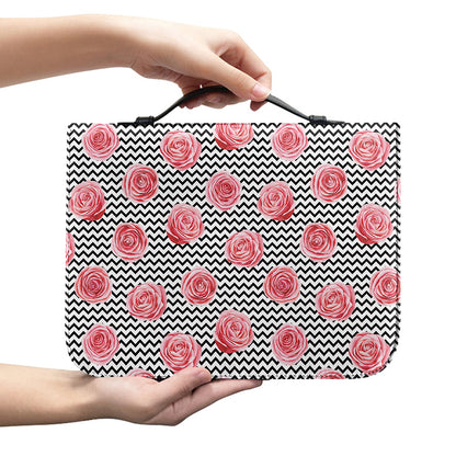 Pink Rose Zigzag Pattern Print Leather Bible Cover