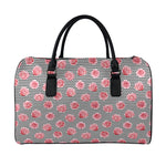 Pink Rose Zigzag Pattern Print Leather Duffle Bag