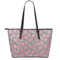 Pink Rose Zigzag Pattern Print Leather Tote Bag With Zipper