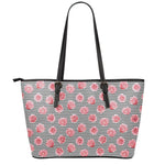 Pink Rose Zigzag Pattern Print Leather Tote Bag