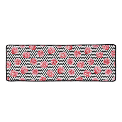 Pink Rose Zigzag Pattern Print Long Kitchen Mat