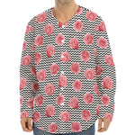 Pink Rose Zigzag Pattern Print Long Sleeve Baseball Jersey