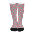 Pink Rose Zigzag Pattern Print Long Socks