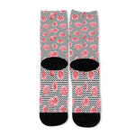 Pink Rose Zigzag Pattern Print Long Socks
