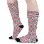 Pink Rose Zigzag Pattern Print Long Socks