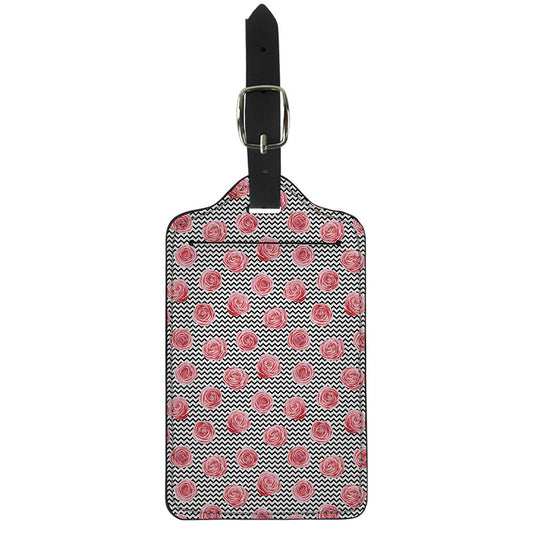 Pink Rose Zigzag Pattern Print Luggage Tag