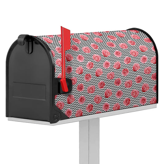 Pink Rose Zigzag Pattern Print Mailbox Cover