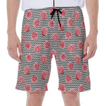 Pink Rose Zigzag Pattern Print Men's Beach Shorts