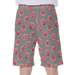 Pink Rose Zigzag Pattern Print Men's Beach Shorts