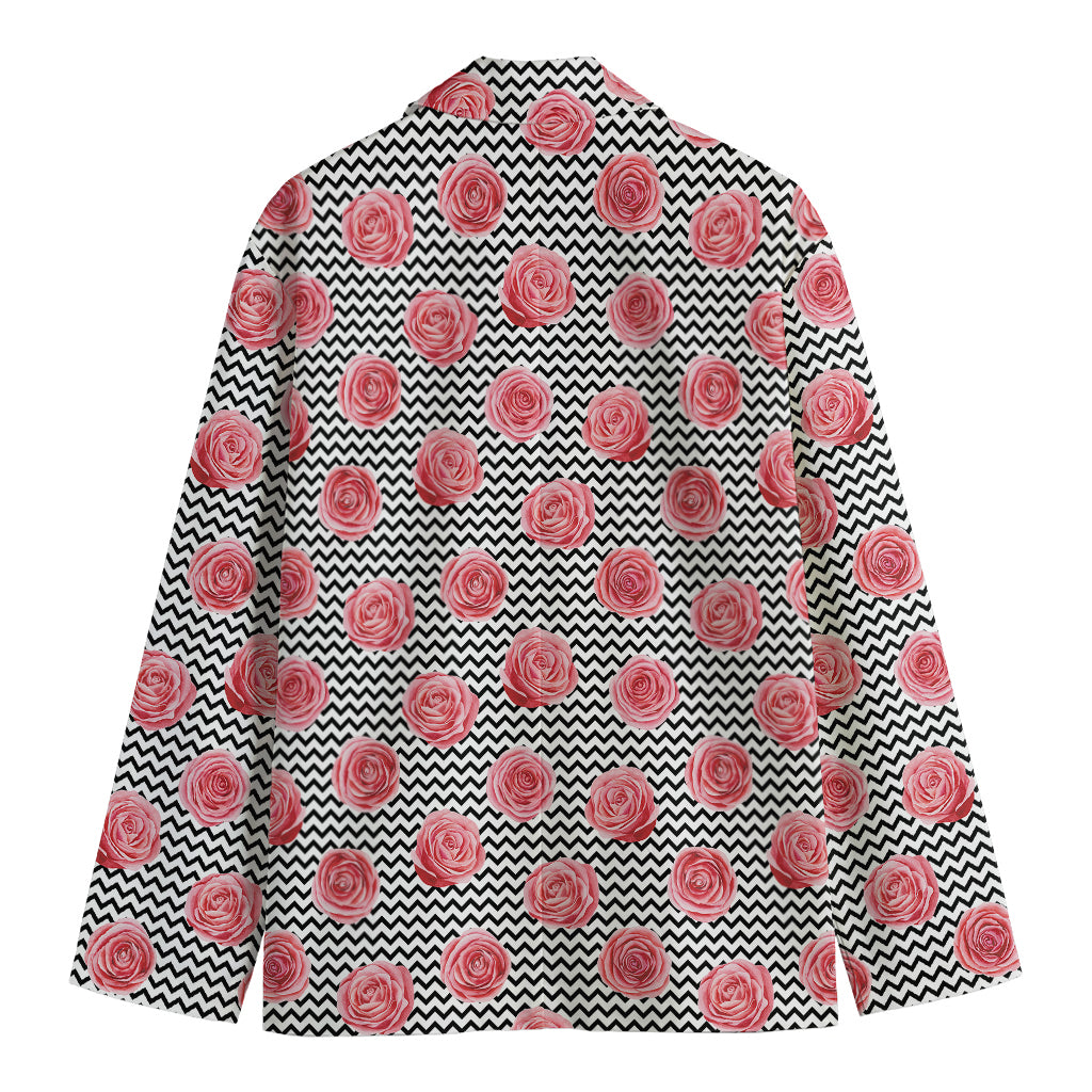 Pink Rose Zigzag Pattern Print Men's Blazer
