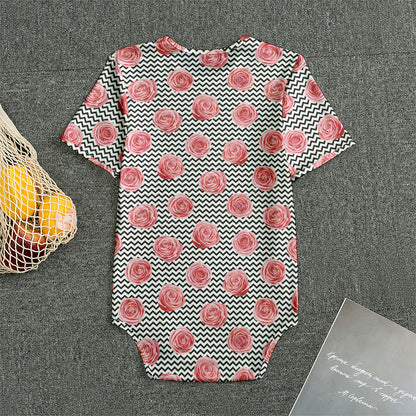 Pink Rose Zigzag Pattern Print Men's Bodysuit