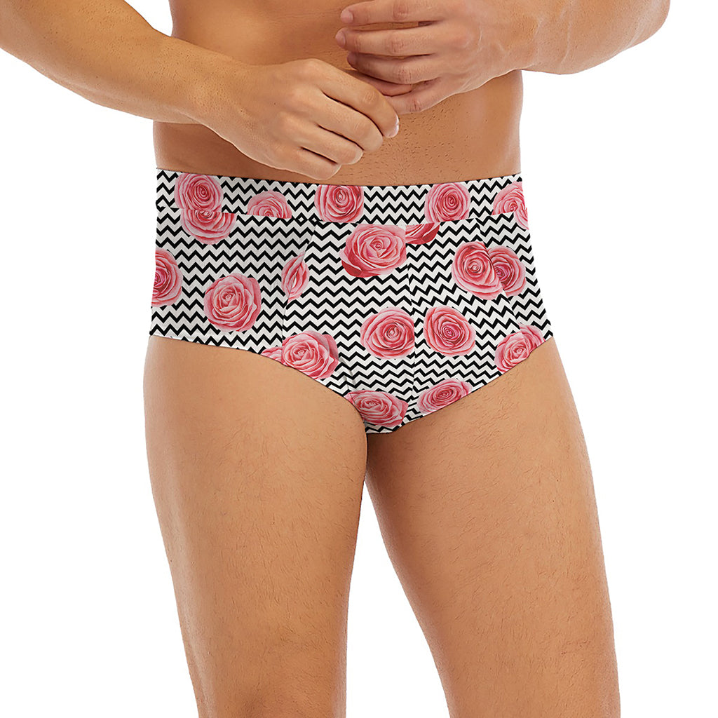 Pink Rose Zigzag Pattern Print Men's Briefs