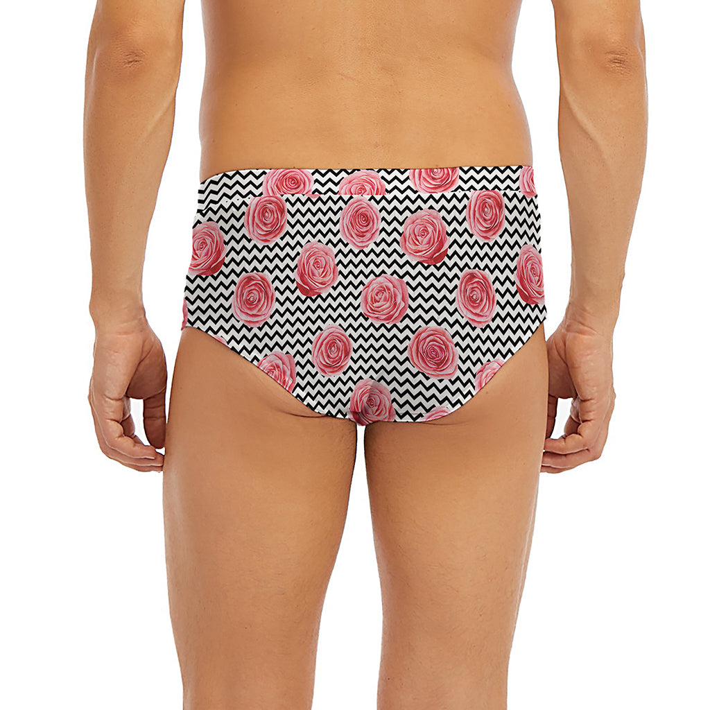 Pink Rose Zigzag Pattern Print Men's Briefs