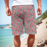 Pink Rose Zigzag Pattern Print Men's Cargo Shorts