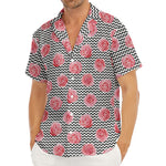 Pink Rose Zigzag Pattern Print Men's Deep V-Neck Shirt