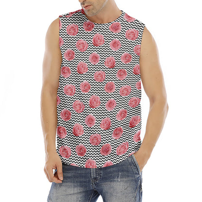 Pink Rose Zigzag Pattern Print Men's Fitness Tank Top