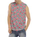 Pink Rose Zigzag Pattern Print Men's Fitness Tank Top