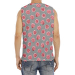 Pink Rose Zigzag Pattern Print Men's Fitness Tank Top