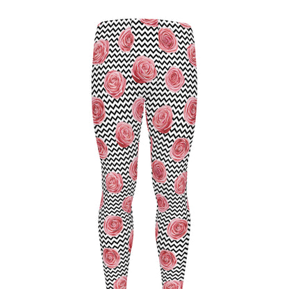 Pink Rose Zigzag Pattern Print Men's leggings