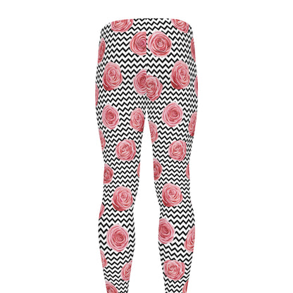 Pink Rose Zigzag Pattern Print Men's leggings